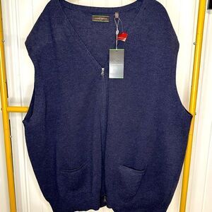 Joseph Abboud Navy Blue Wool Silk Blend Full Zip Sweater Vest